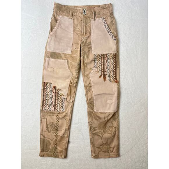Anthropologie Pilcro Camp Wanderer Patchwork Embroidered Floral Pants sz 27 Boho - Picture 2 of 12